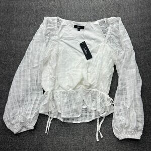 Lulus Top White Blouse Long Sleeve Shirt Cropped‎ Small Cottage Boho Peasant